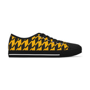 Women's Low Top Sneakers — Bold Yellow Black Houndstooth Pattern Casual Shoes