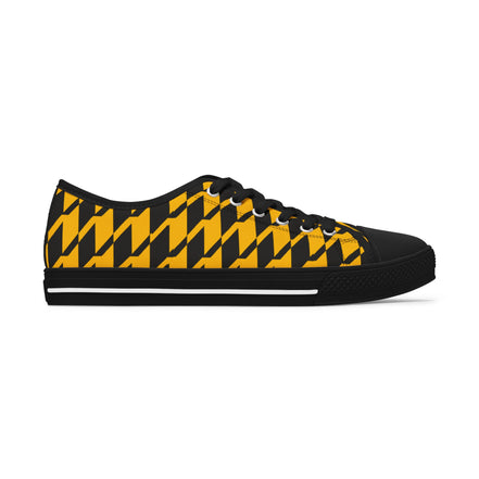 Women's Low Top Sneakers — Bold Yellow Black Houndstooth Pattern Casual Shoes