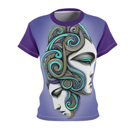 Women's All-Over Print Tee — Artistic Dual-Face Swirl Design