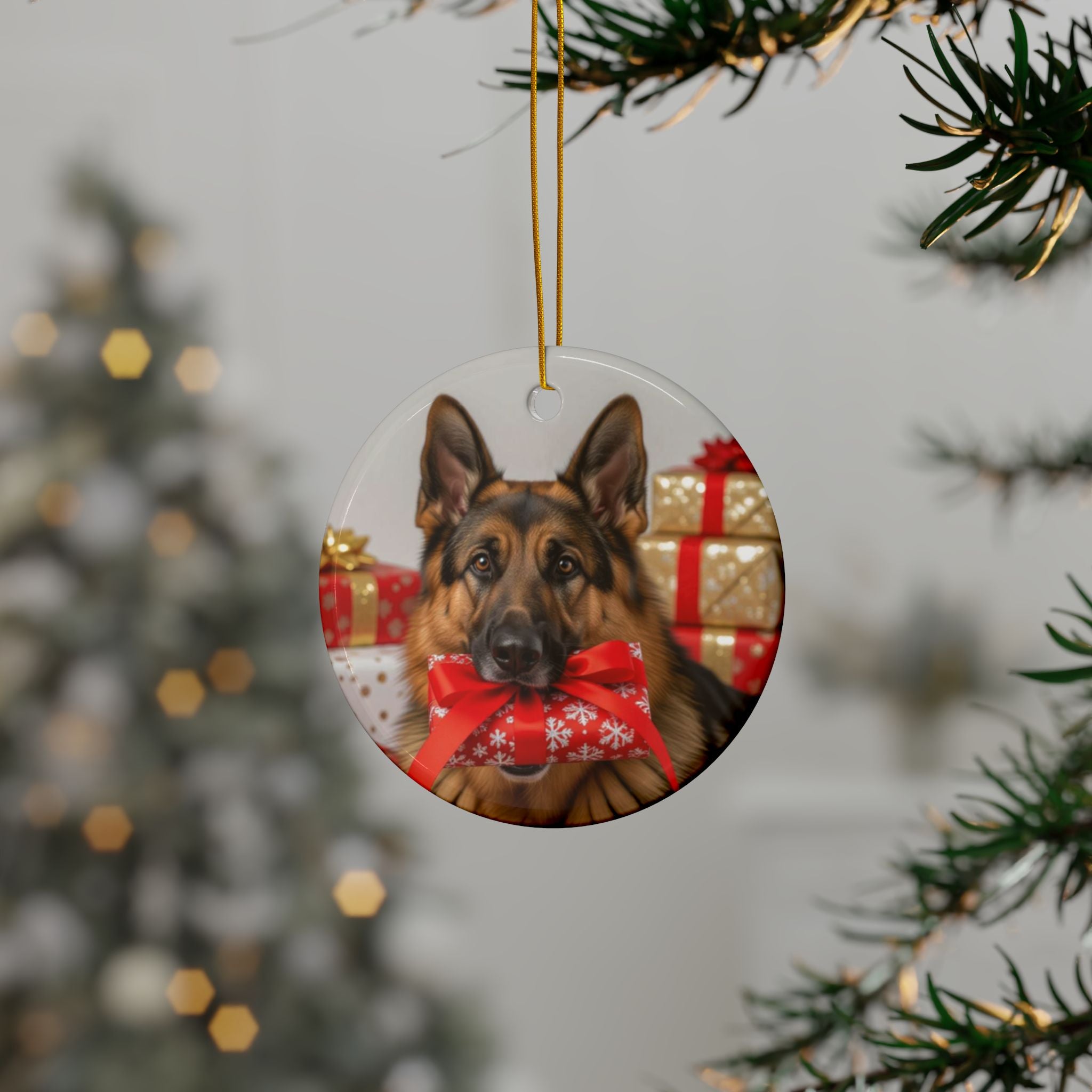Christmas German Shepard Ceramic Ornament - Decorative Ornaments