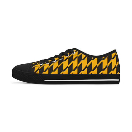 Women's Low Top Sneakers — Bold Yellow Black Houndstooth Pattern Casual Shoes