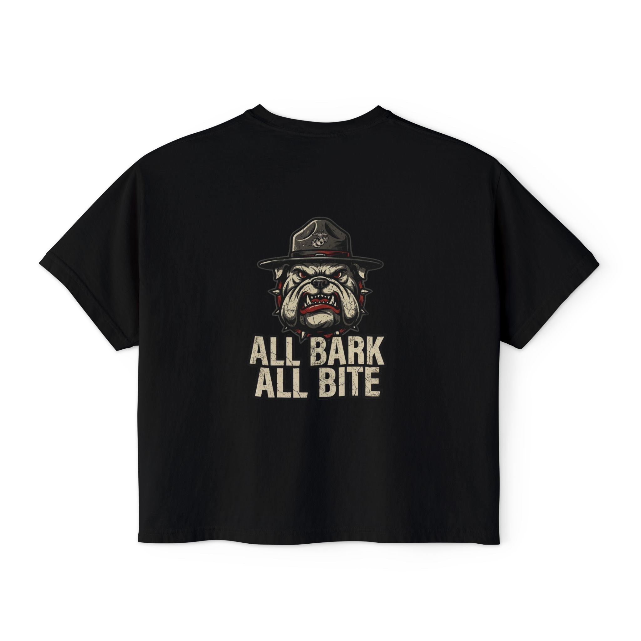 All Bark All Bite Bulldog Tee — Women's Boxy Dog Graphic T‑Shirt