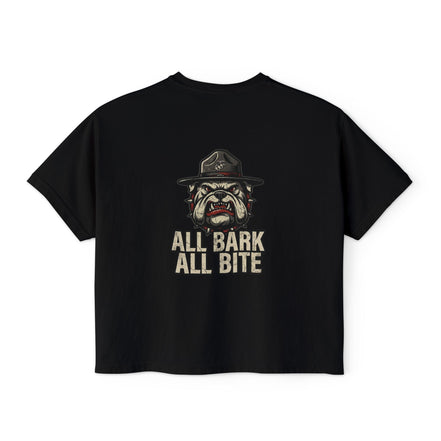 All Bark All Bite Bulldog Tee — Women's Boxy Dog Graphic T‑Shirt