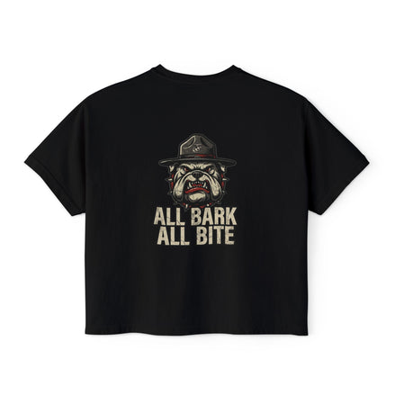 All Bark All Bite Bulldog Tee — Women's Boxy Dog Graphic T‑Shirt