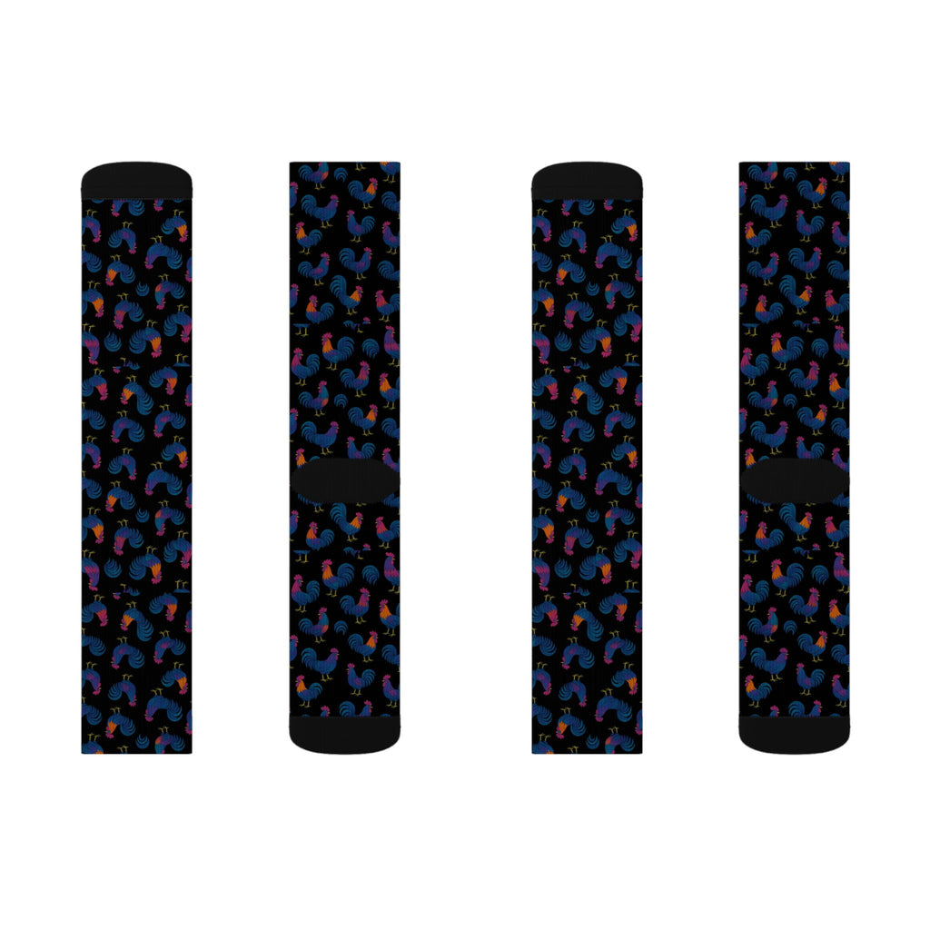 Blue Rooster Sublimation Socks — Custom Rooster Design