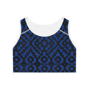 Inca Tribal Print Sports Bra — Blue Activewear Workout Top