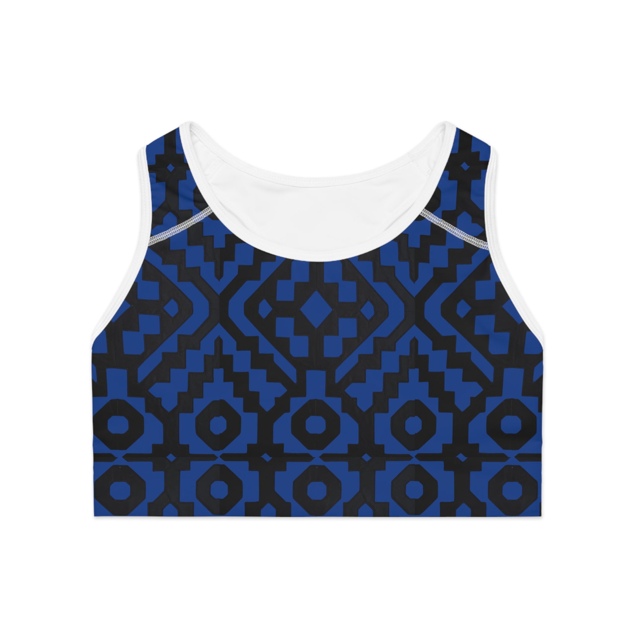 Inca Tribal Print Sports Bra — Blue Activewear Workout Top