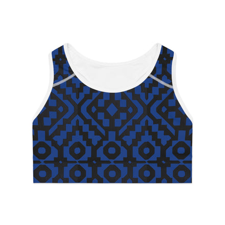 Inca Tribal Print Sports Bra — Blue Activewear Workout Top