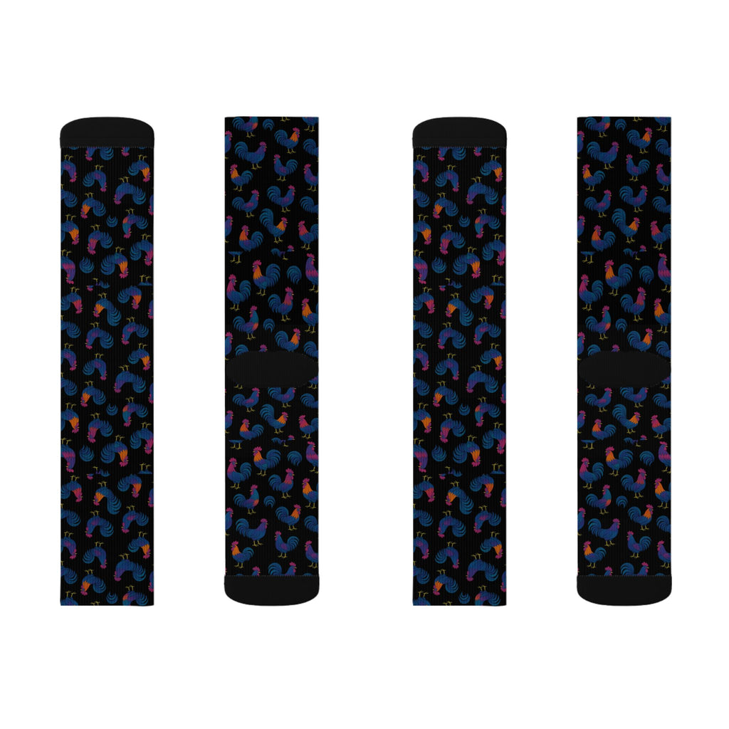 Blue Rooster Sublimation Socks — Custom Rooster Design