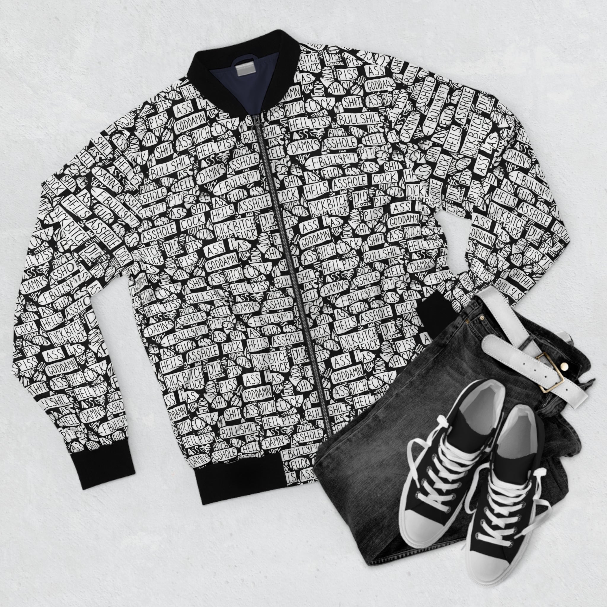 Graffiti Brick Pattern Bomber Jacket