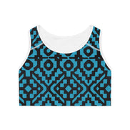 Inca Tribal Print Sports Bra — Turquoise Activewear Workout Top