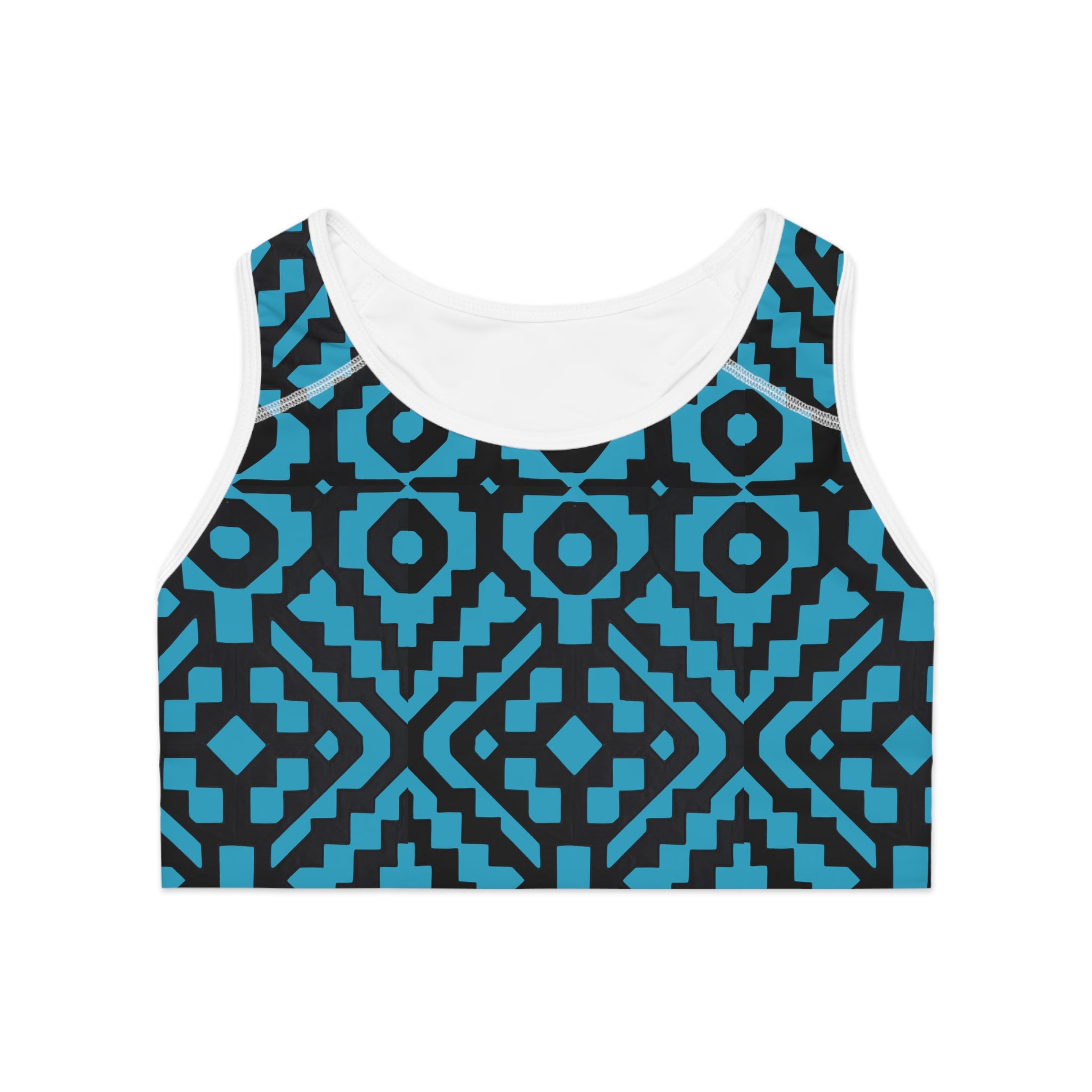 Inca Tribal Print Sports Bra — Turquoise Activewear Workout Top
