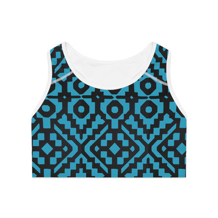 Inca Tribal Print Sports Bra — Turquoise Activewear Workout Top
