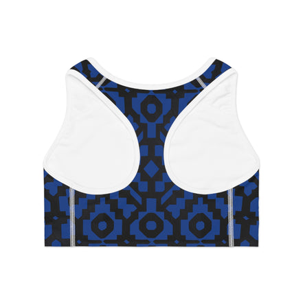 Inca Tribal Print Sports Bra — Blue Activewear Workout Top
