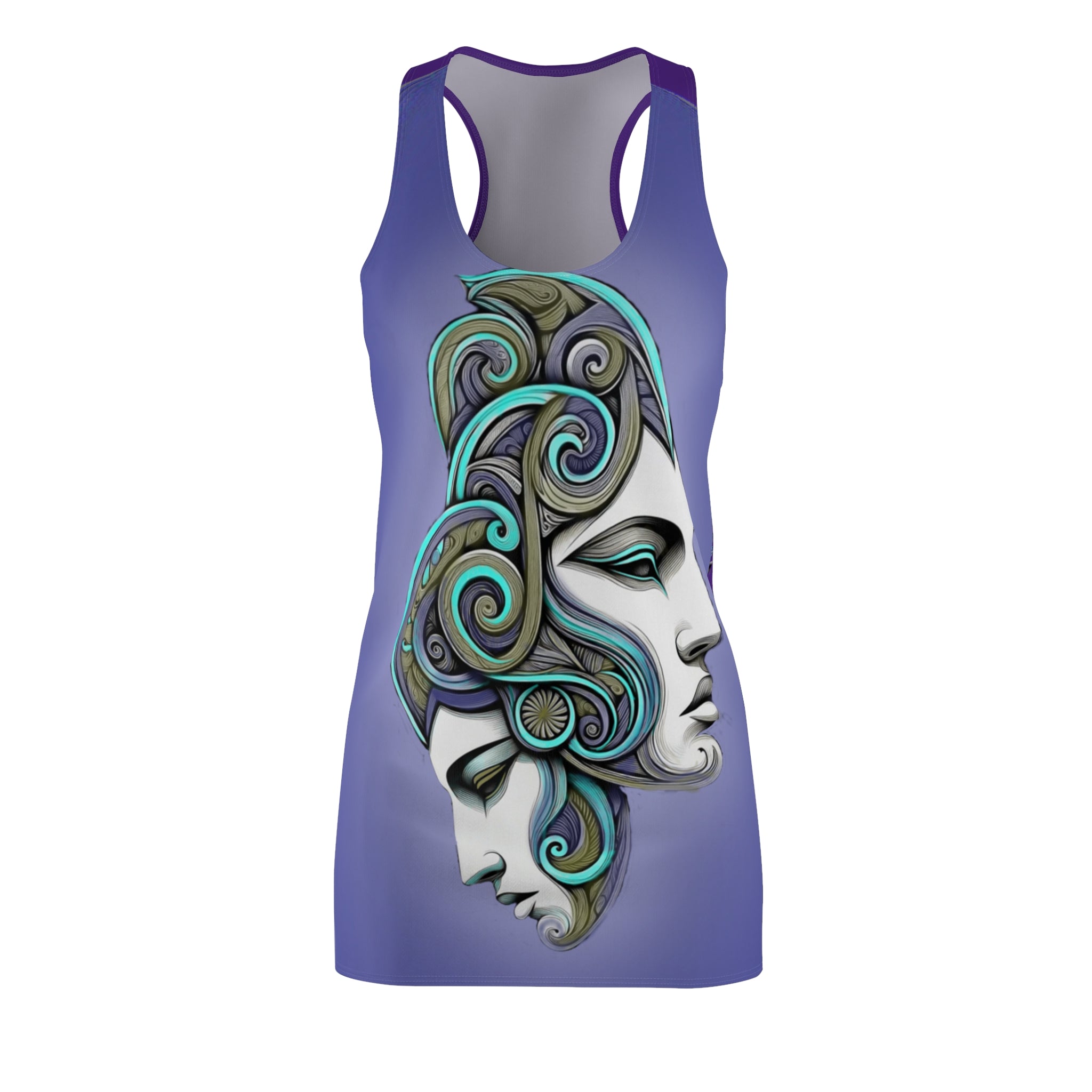 Art Nouveau Goddess Racerback Dress — Decorative Dual-Face Portrait Print
