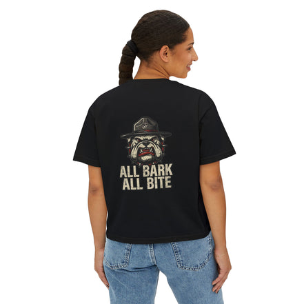All Bark All Bite Bulldog Tee — Women's Boxy Dog Graphic T‑Shirt
