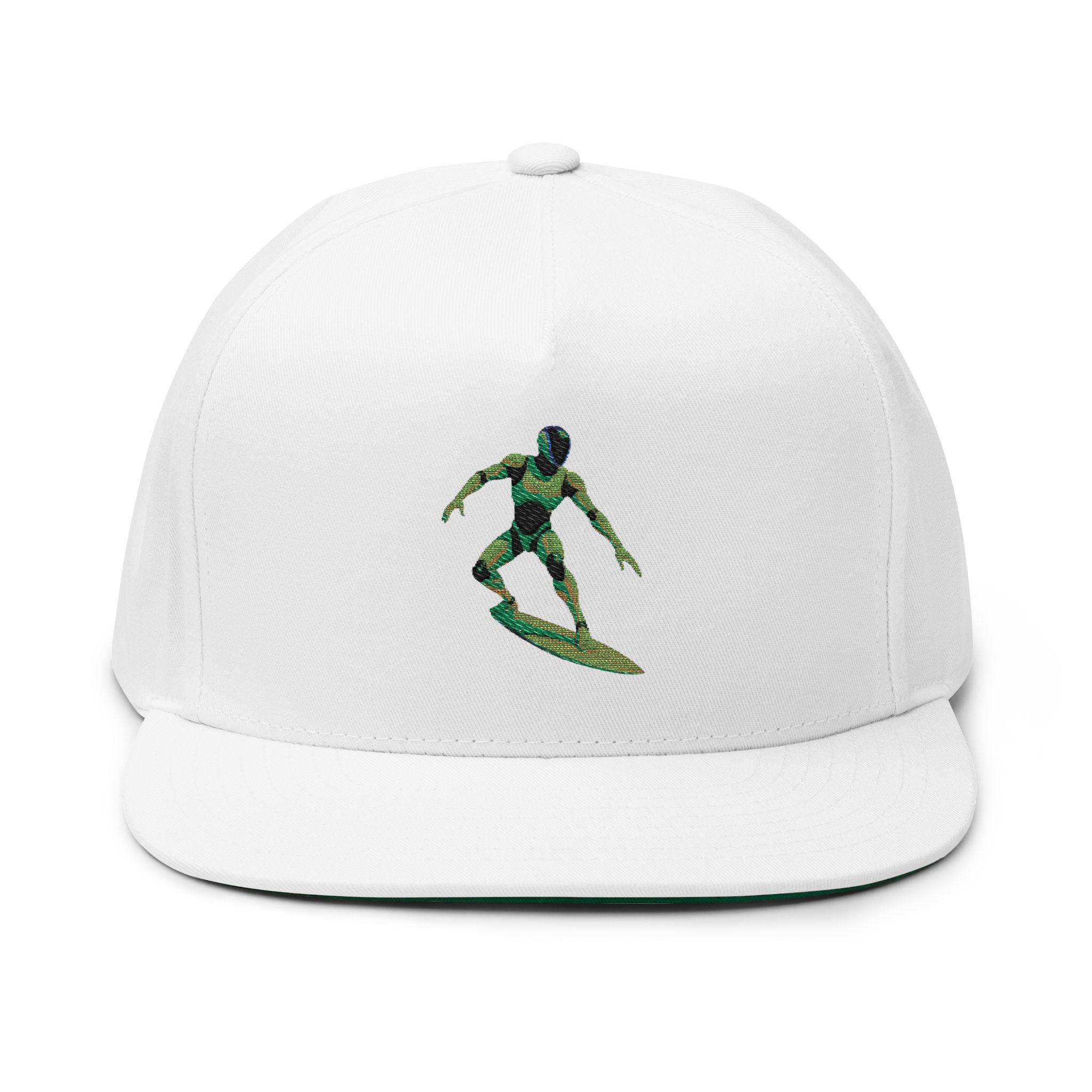 Surfing Flat Bill Cap - Embroidered Surfer Hat, Summer Accessory, Beachwear, Gift for Surfers, Outdoor Adventure