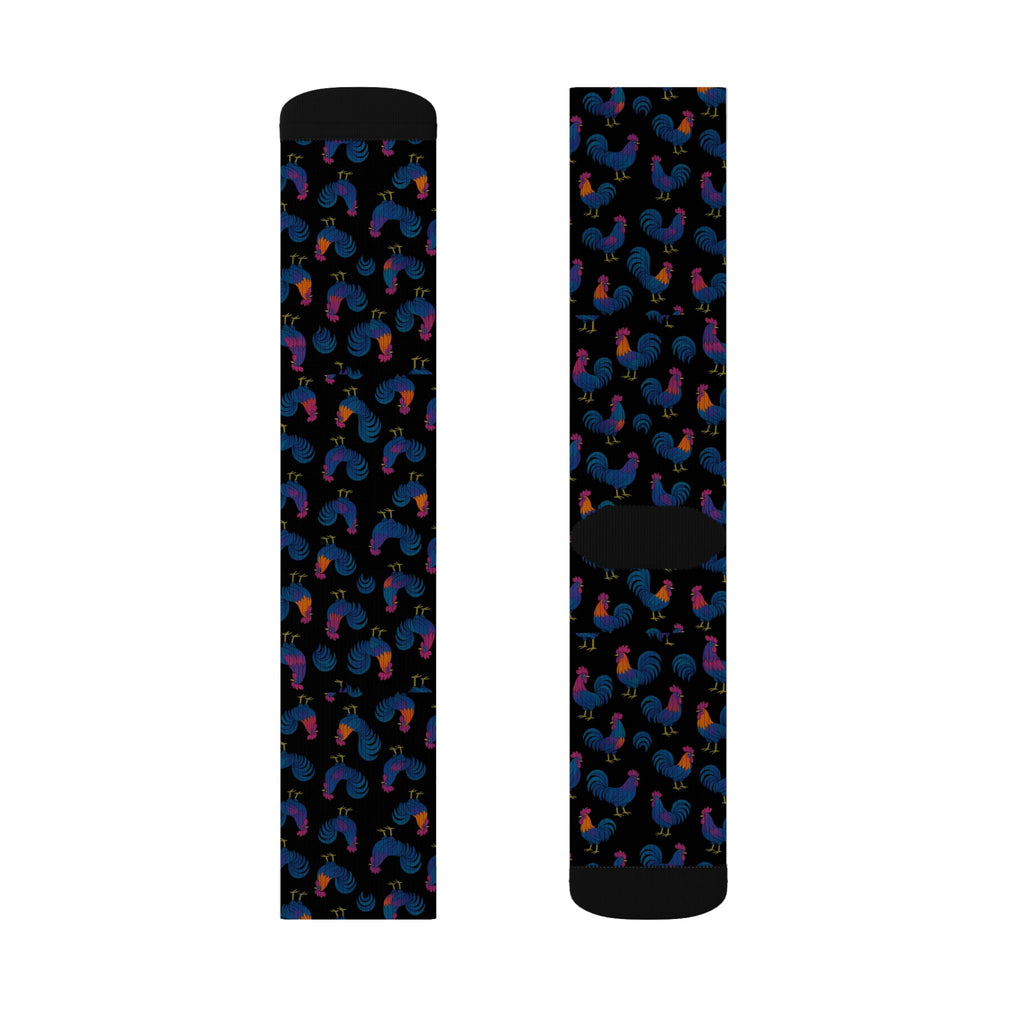 Blue Rooster Sublimation Socks — Custom Rooster Design