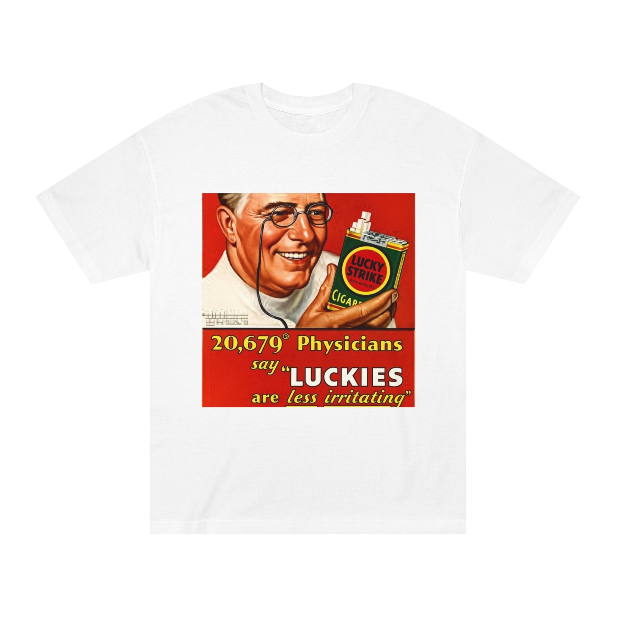 Vintage Lucky Strike Advertisement T‑Shirt — "20,679 Physicians Say Luckies Are Less Irritating"