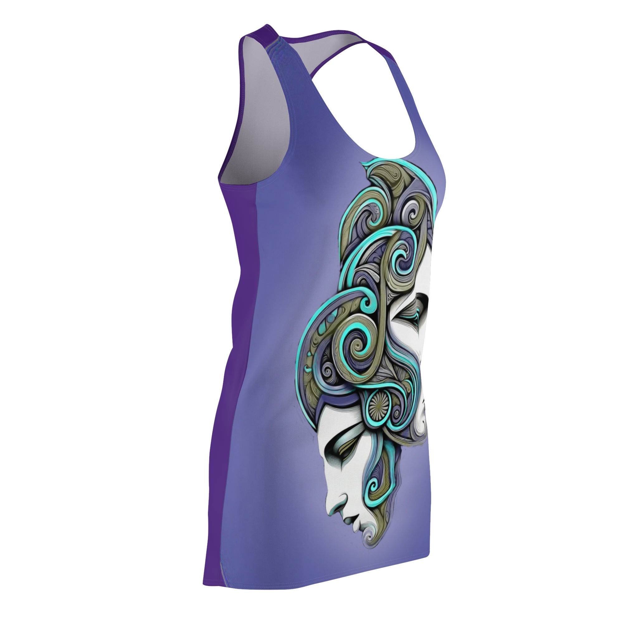 Art Nouveau Goddess Racerback Dress — Decorative Dual-Face Portrait Print