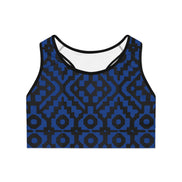 Inca Tribal Print Sports Bra — Blue Activewear Workout Top