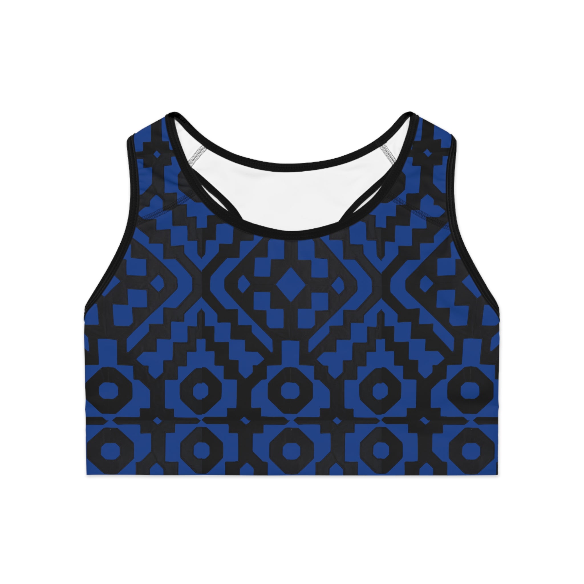 Inca Tribal Print Sports Bra — Blue Activewear Workout Top