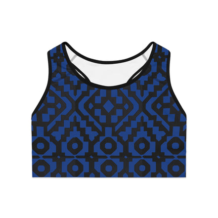 Inca Tribal Print Sports Bra — Blue Activewear Workout Top