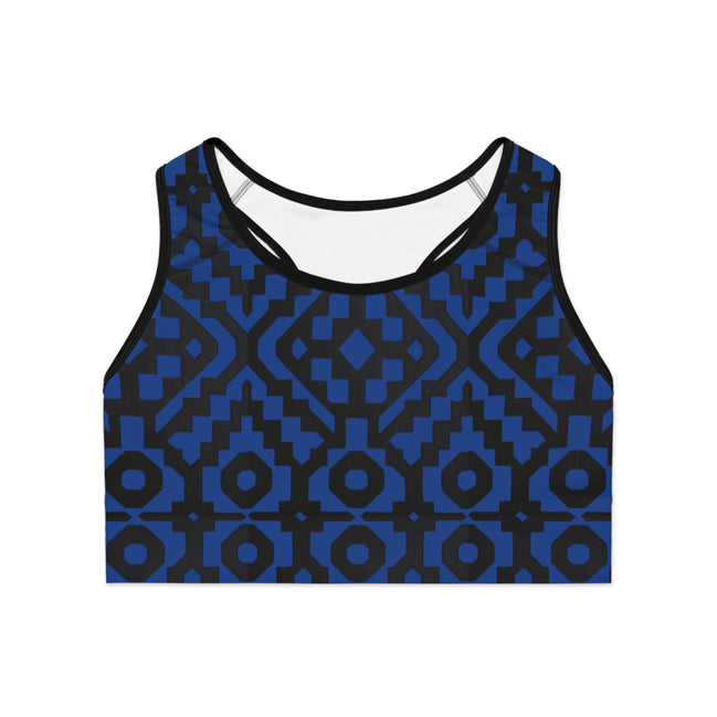 Inca Tribal Print Sports Bra — Blue Activewear Workout Top