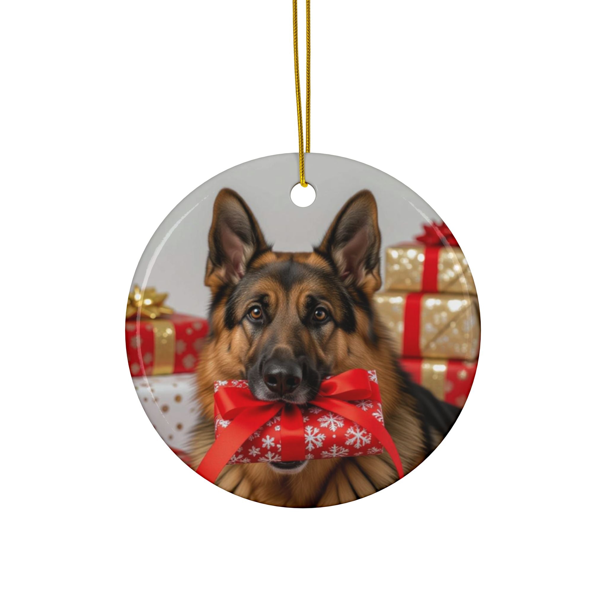 Christmas German Shepard Ceramic Ornament - Decorative Ornaments