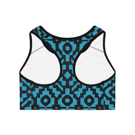 Inca Tribal Print Sports Bra — Turquoise Activewear Workout Top
