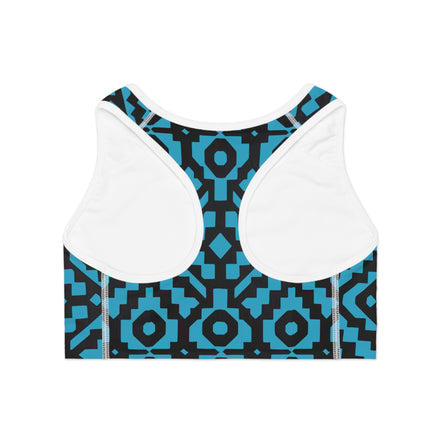 Inca Tribal Print Sports Bra — Turquoise Activewear Workout Top