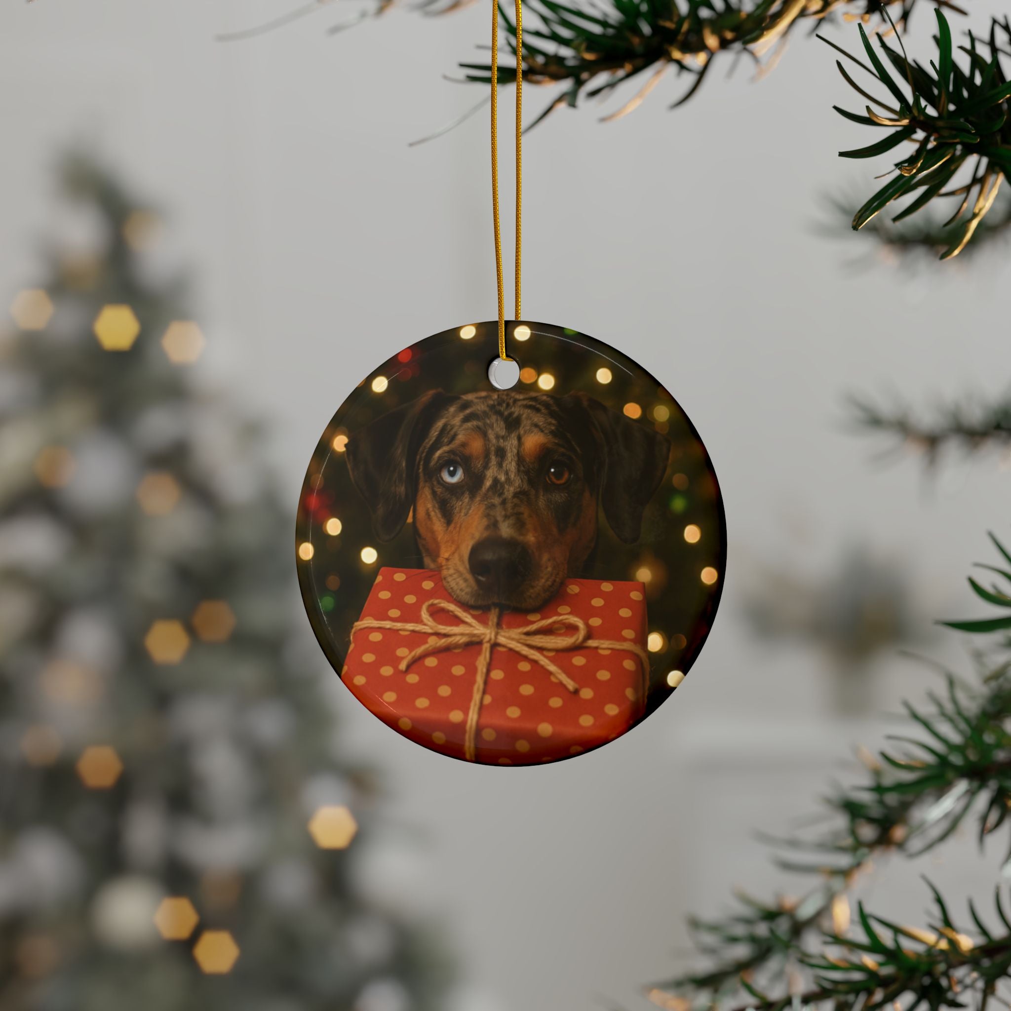Christmas Catahoula Ceramic Ornament - Decorative Ornaments