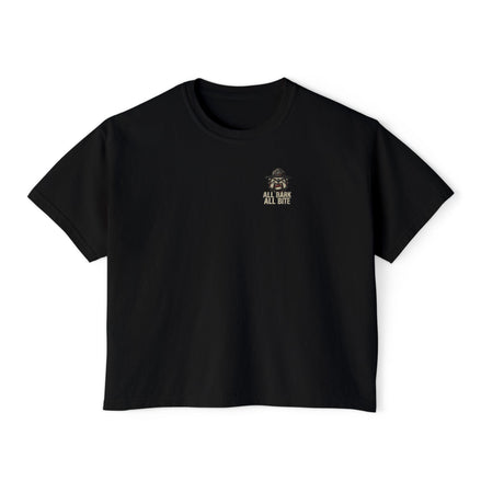 All Bark All Bite Bulldog Tee — Women's Boxy Dog Graphic T‑Shirt