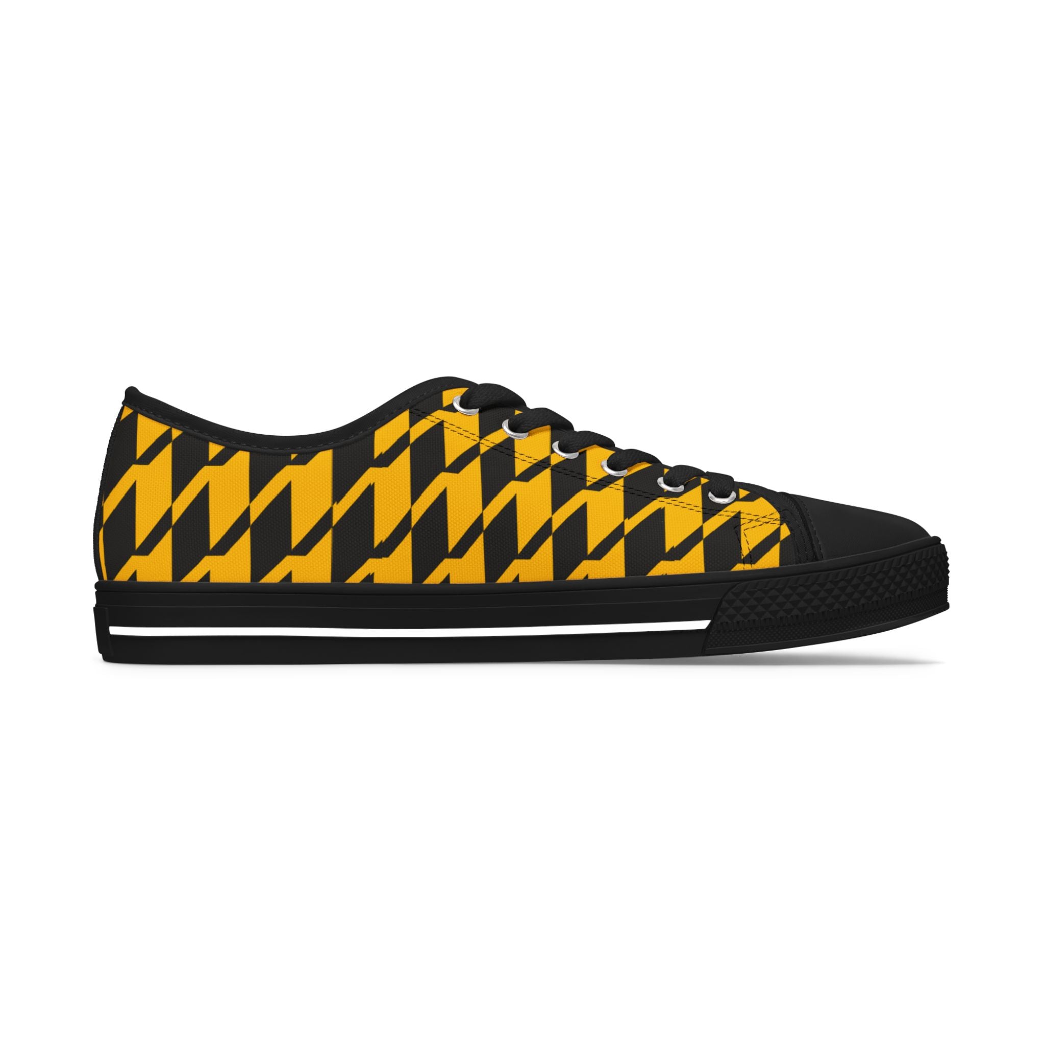 Women's Low Top Sneakers — Bold Yellow Black Houndstooth Pattern Casual Shoes