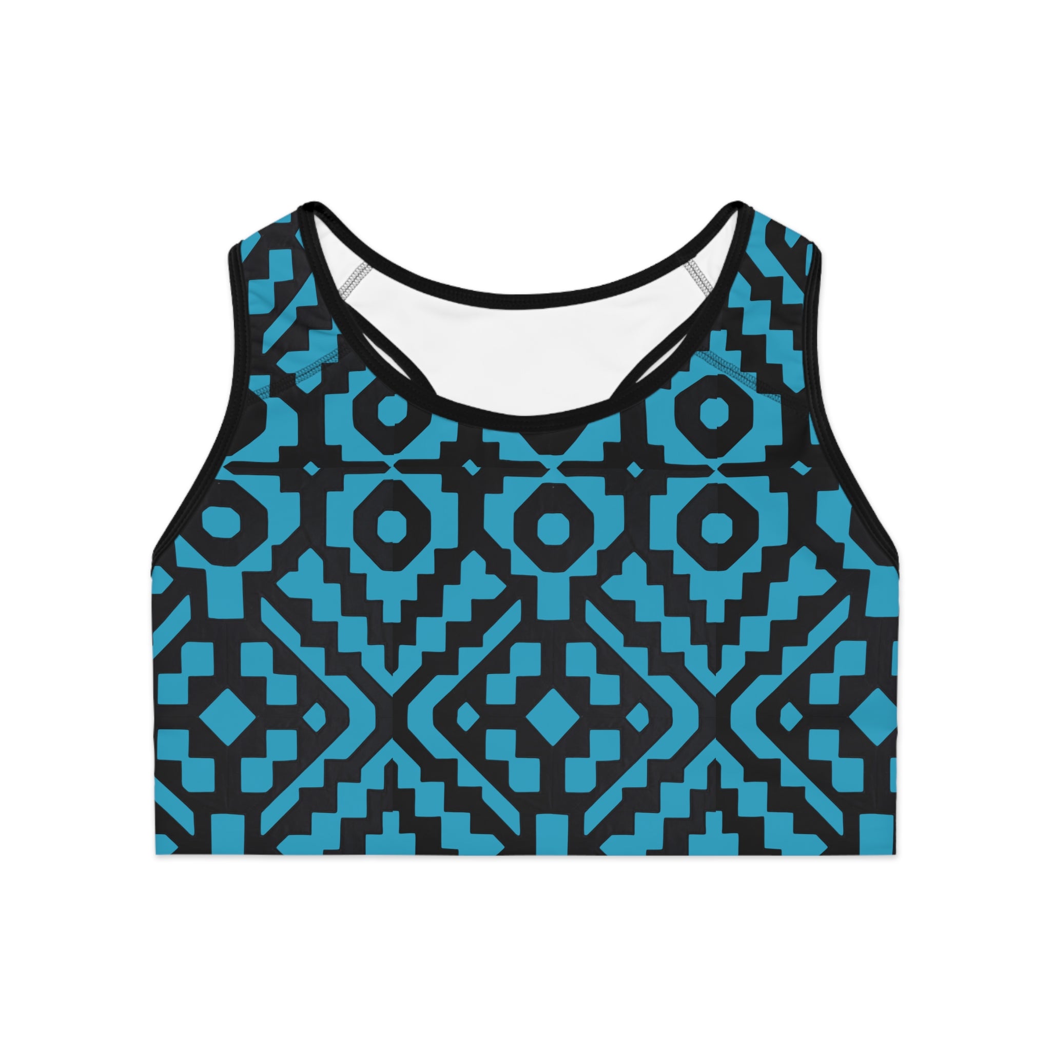 Inca Tribal Print Sports Bra — Turquoise Activewear Workout Top