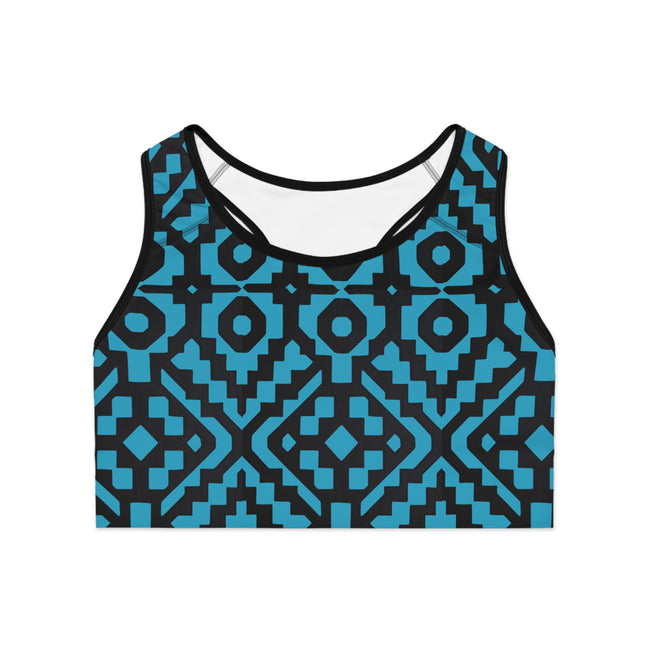 Inca Tribal Print Sports Bra — Turquoise Activewear Workout Top