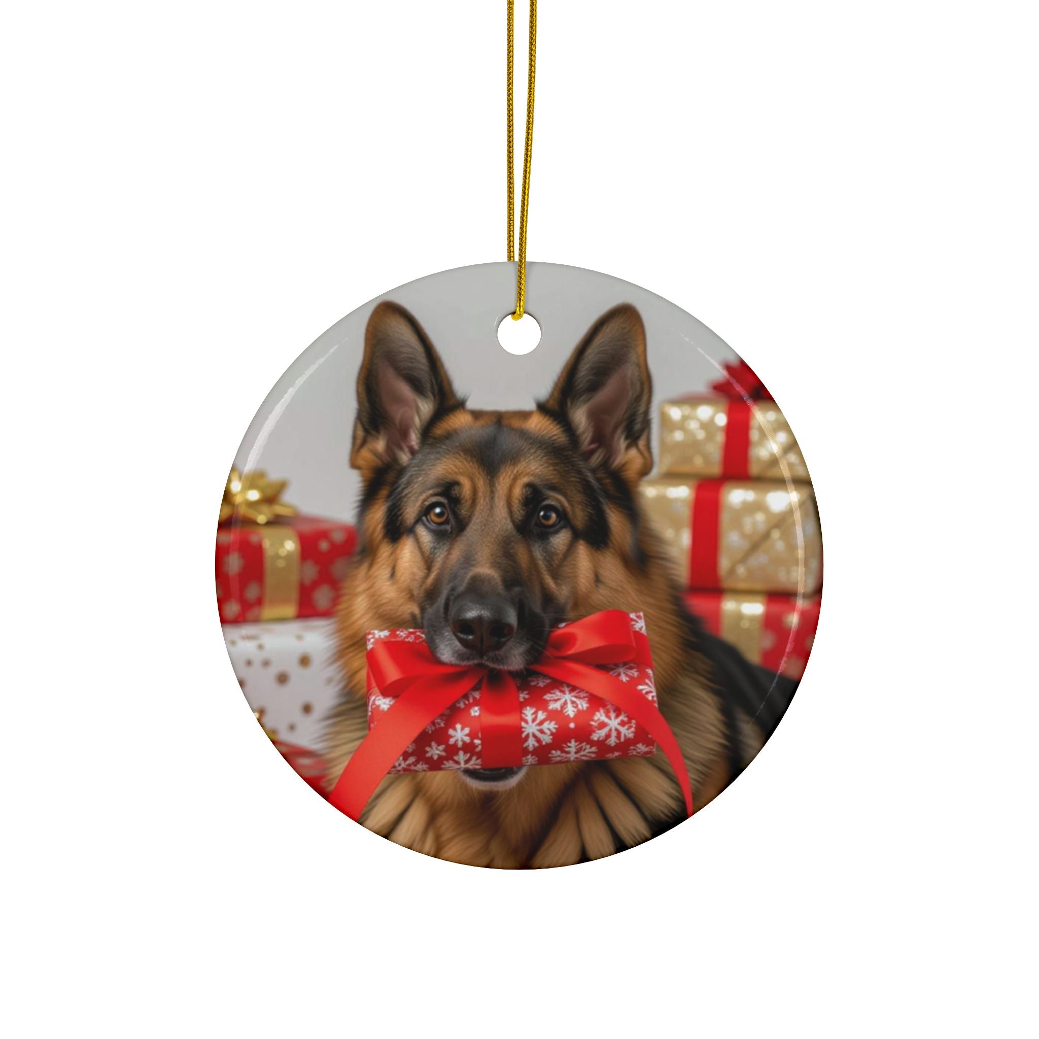 Christmas German Shepard Ceramic Ornament - Decorative Ornaments