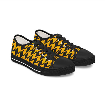 Women's Low Top Sneakers — Bold Yellow Black Houndstooth Pattern Casual Shoes