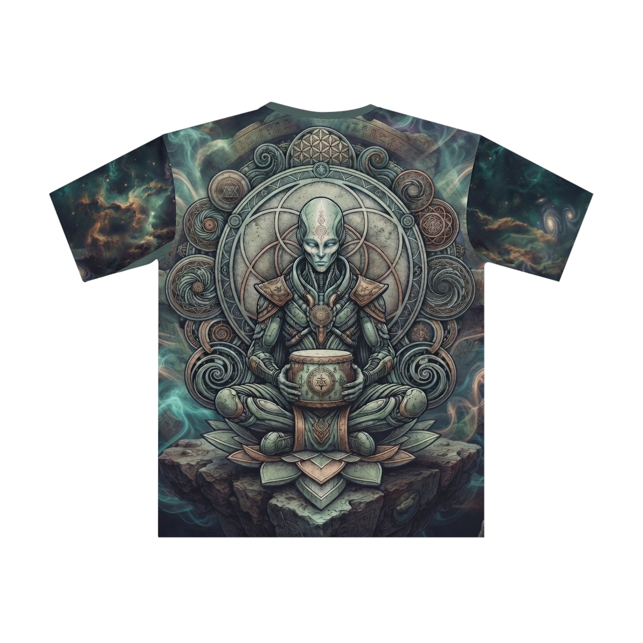 Alien Meditation Graphic T-Shirt — Cosmic Spiritual AOP Tee