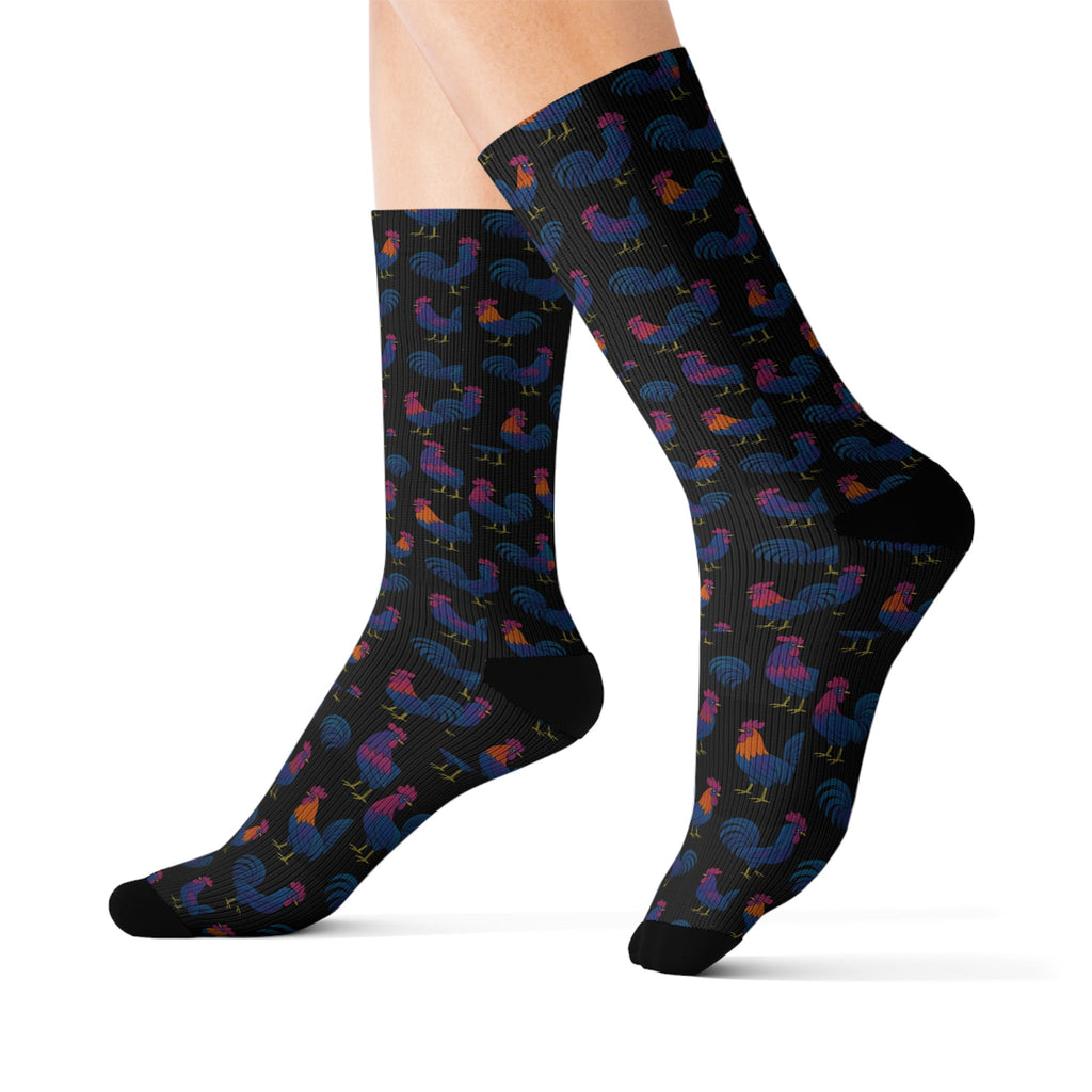 Blue Rooster Sublimation Socks — Custom Rooster Design